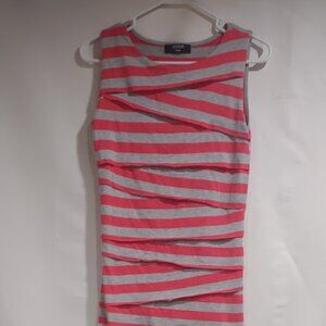 VERVE SET OF 2 LAYERED RUFFLED TOP STRETCH RAYON ABSTRACT STRIPES RED PURPLE  M